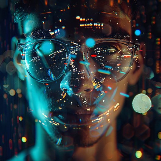 male face with code projection